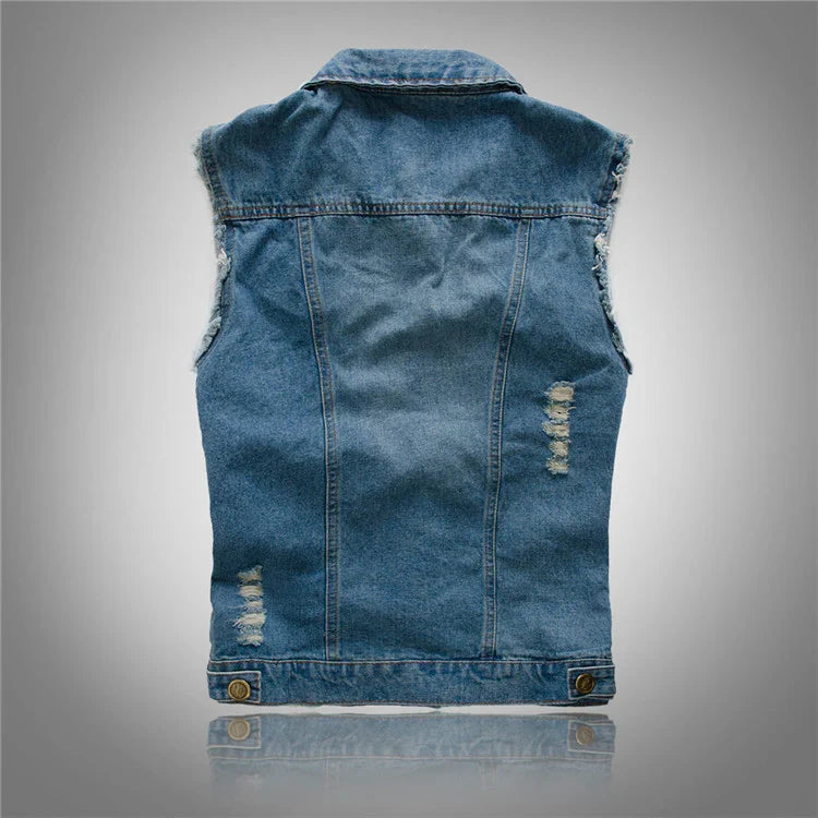 Harold - Denim Gilet with Distressed Finish