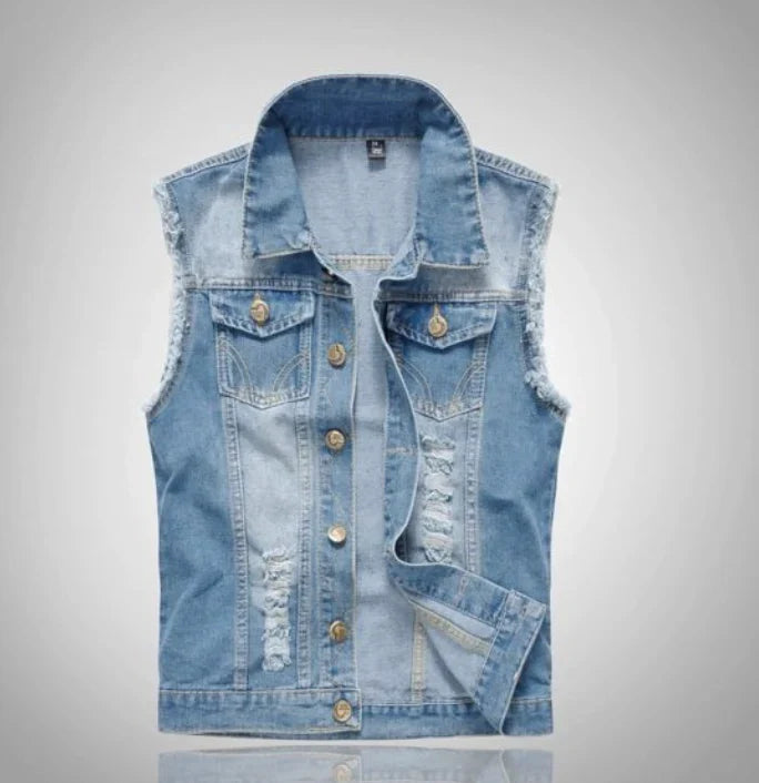 Harold - Denim Gilet with Distressed Finish