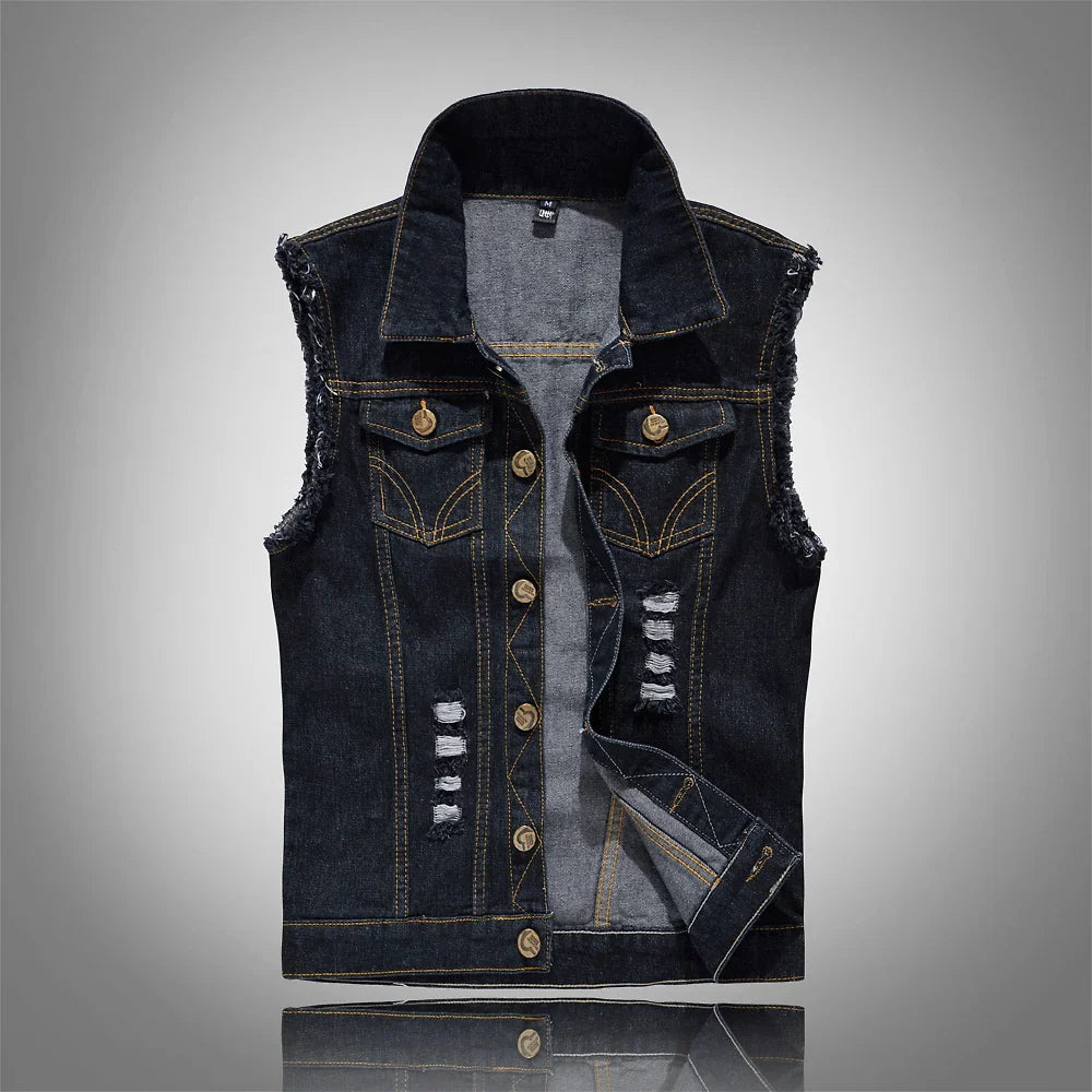 Harold - Denim Gilet with Distressed Finish
