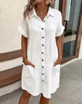Hazel | Women's Cotton Button-Down Collared Shirt Dress