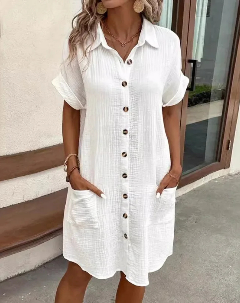 Hazel | Women's Cotton Button-Down Collared Shirt Dress