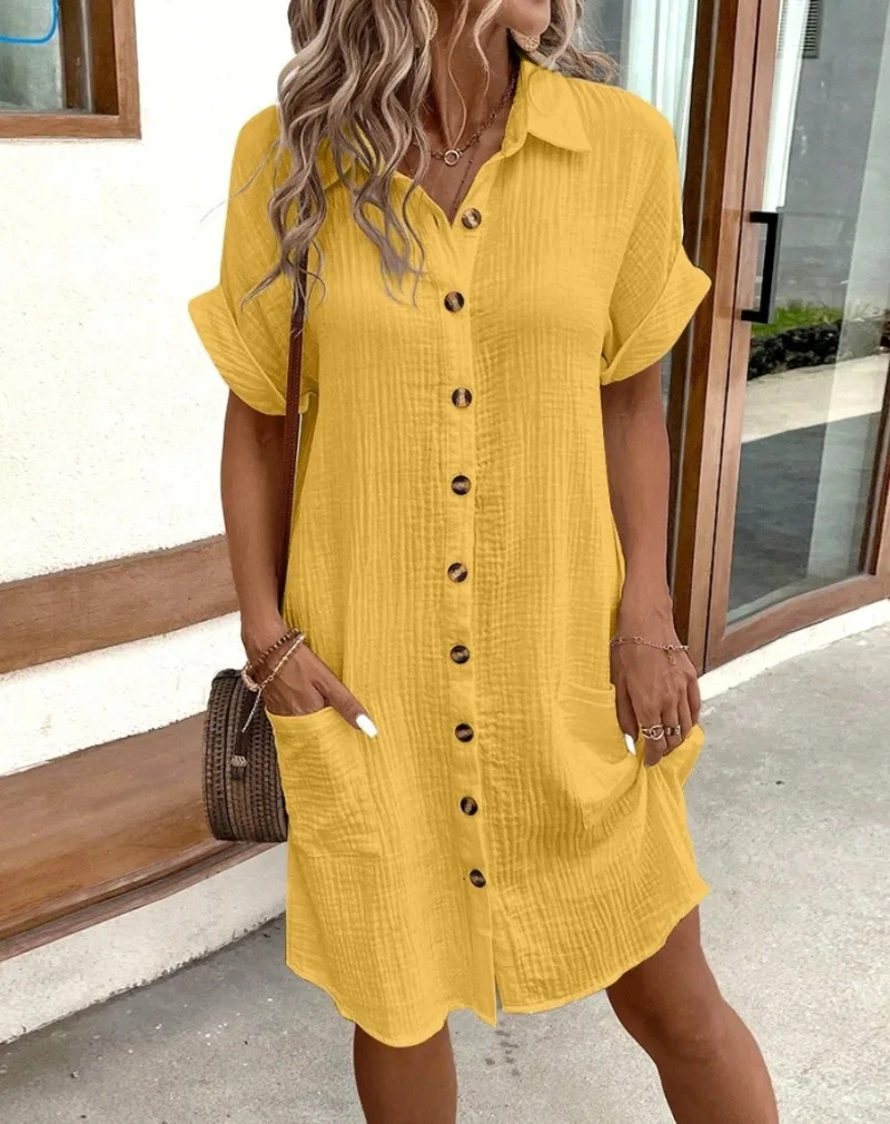 Hazel | Women's Cotton Button-Down Collared Shirt Dress