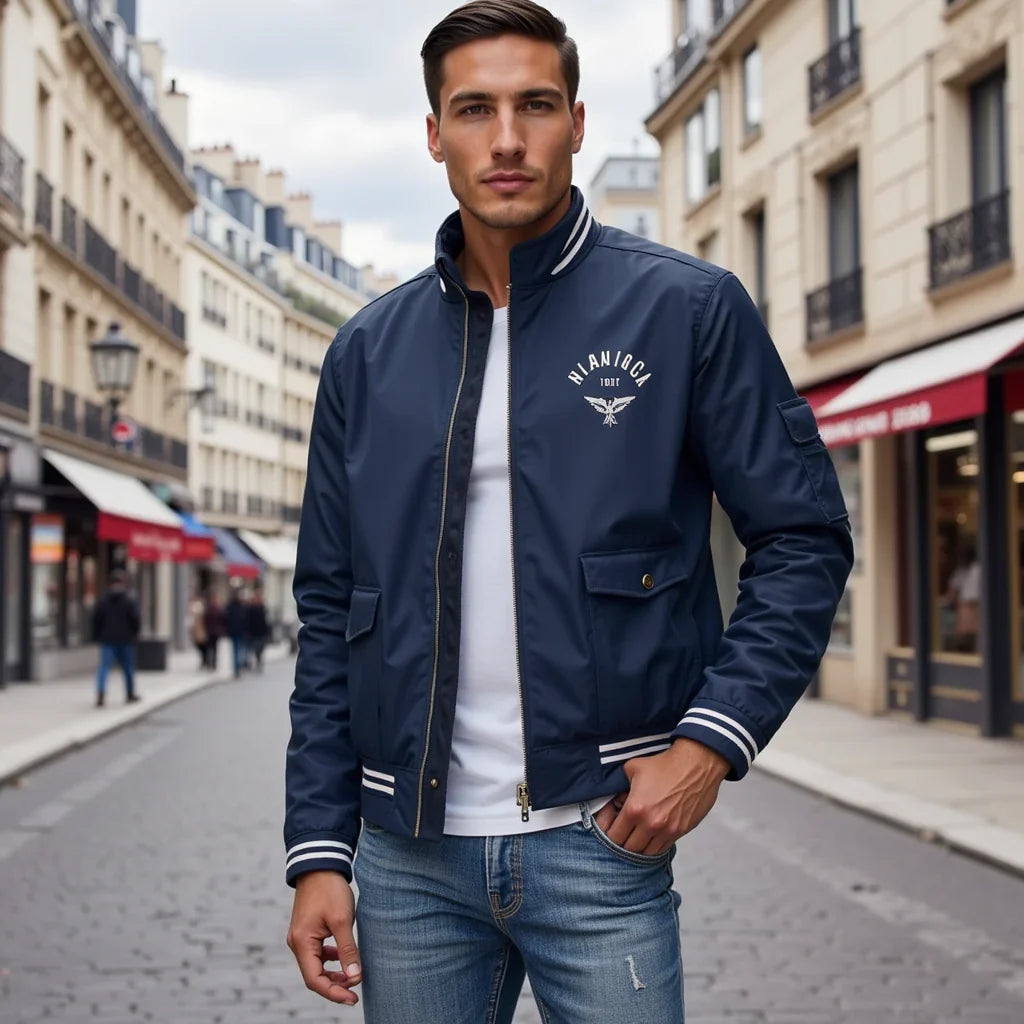 Henry - Striped Bomber Jacket with Stand Collar