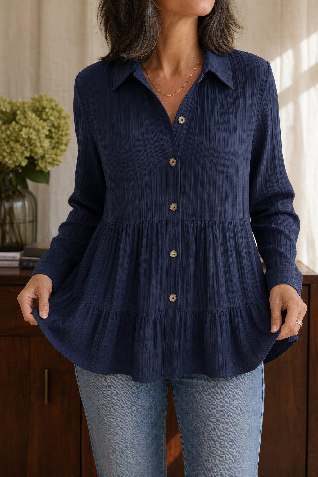Damaris - Crinkle Pleat Tiered Tunic Top