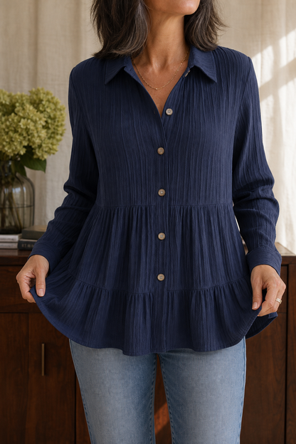 Damaris - Crinkle Pleat Tiered Tunic Top