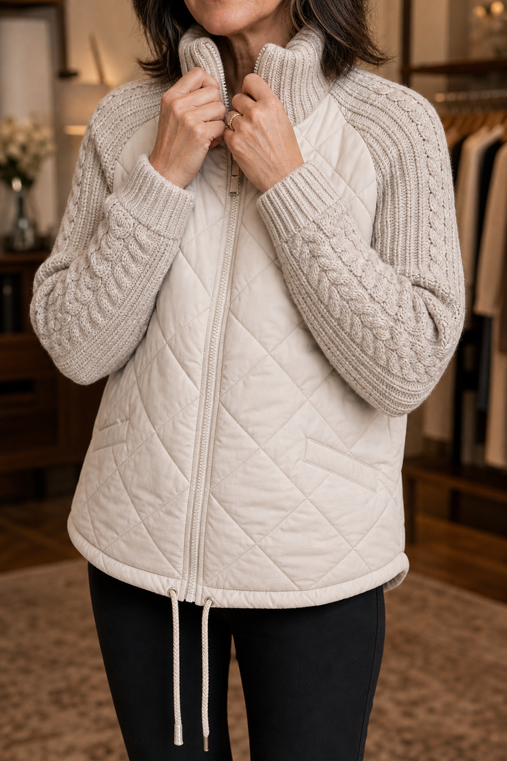 Domitille - Knit-Panel Quilted Patchwork Puffer