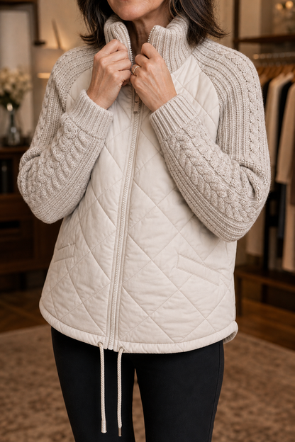 Domitille - Knit-Panel Quilted Patchwork Puffer