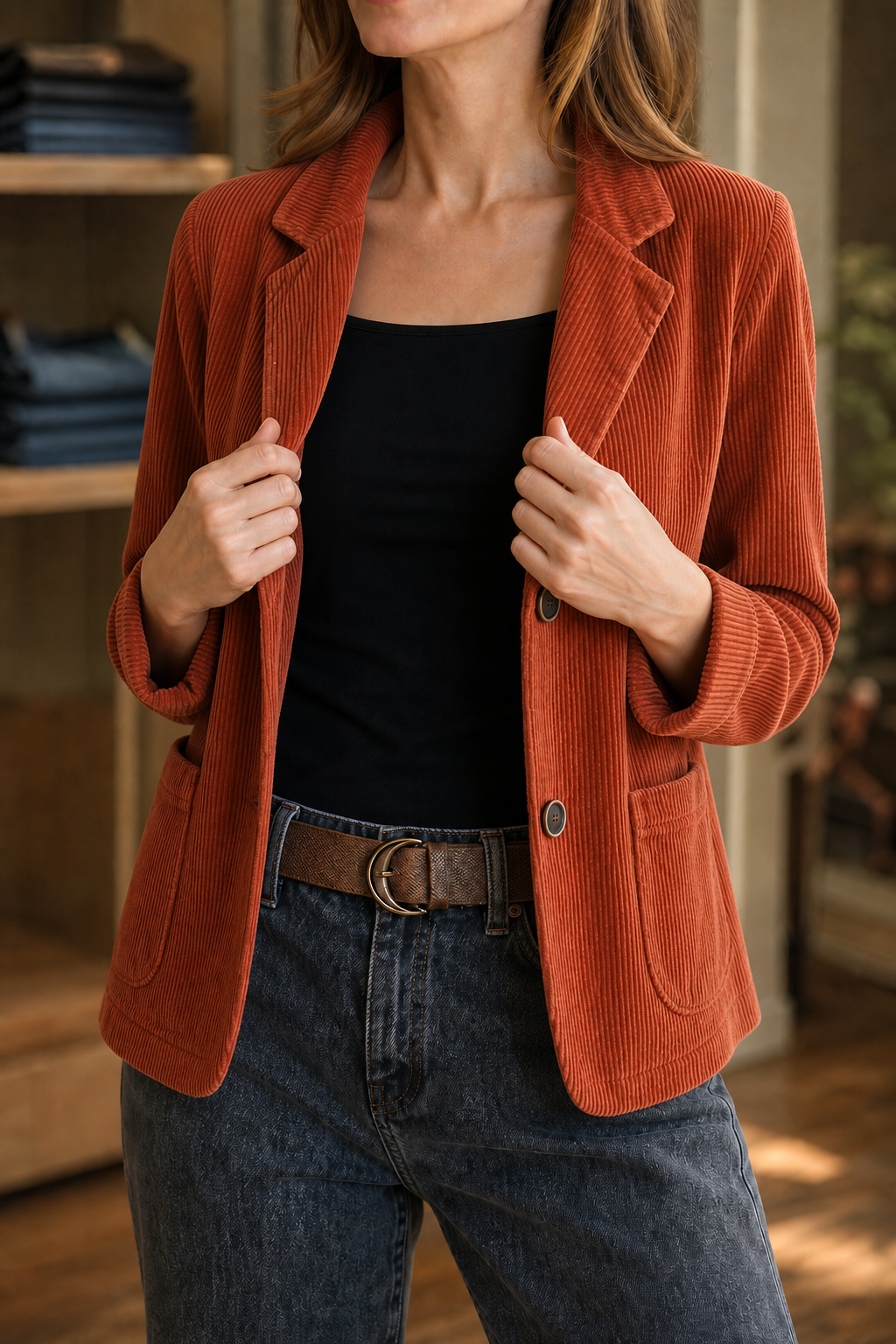 Clemency - Structured-Shoulder Corduroy-Look Jacket