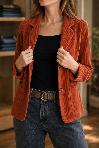 Clemency - Structured-Shoulder Corduroy-Look Jacket