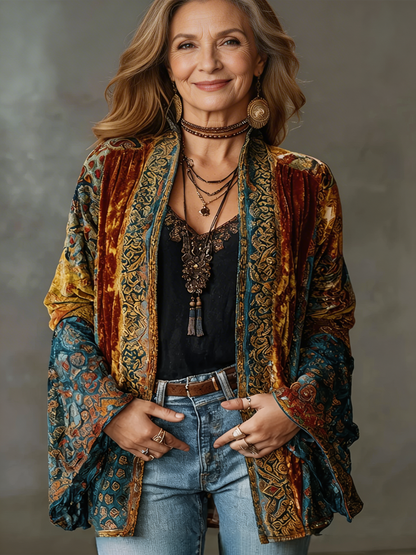 Women's boho kimono jacket with relaxed open front
