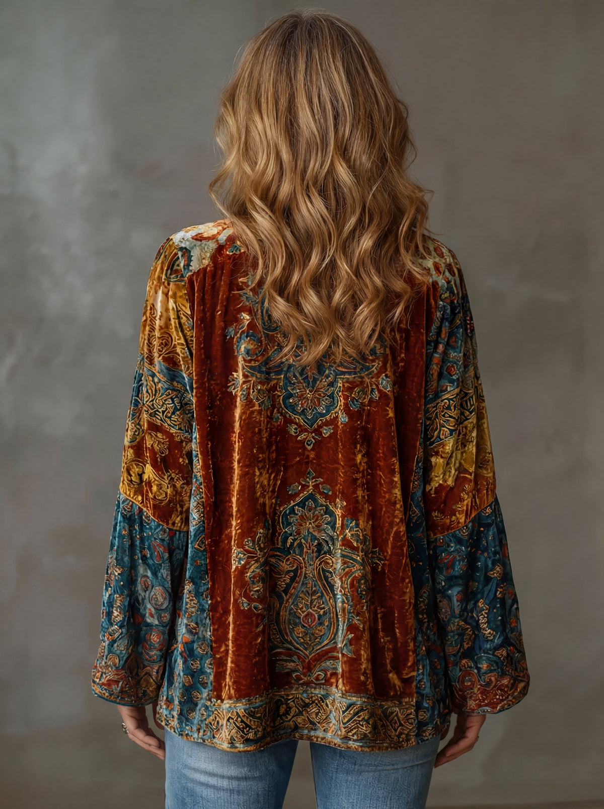 Women's boho kimono jacket with relaxed open front