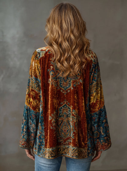 Women's boho kimono jacket with relaxed open front