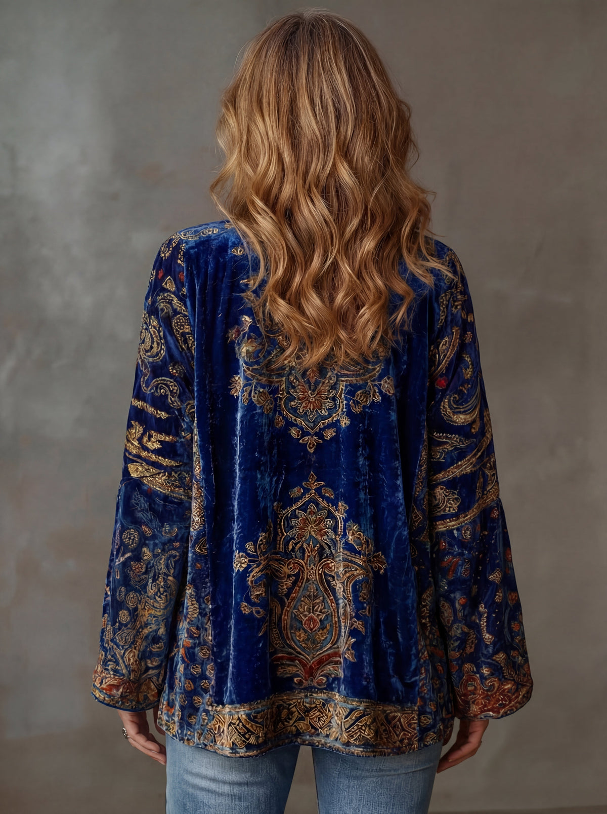 Women's boho kimono jacket with relaxed open front