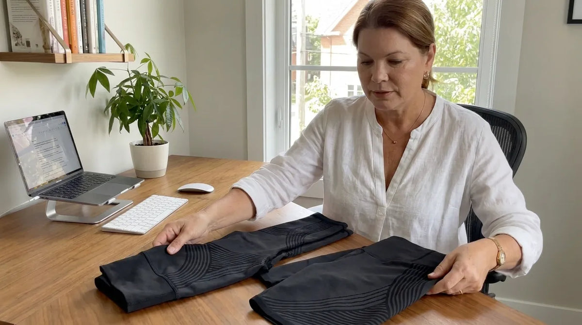 Woman wearing fitted 3D sculpting leggings in studio