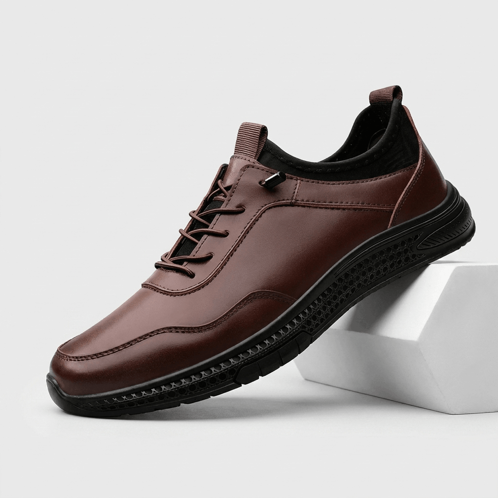 Casual Leather Sneakers with Cupsole for Men - brown