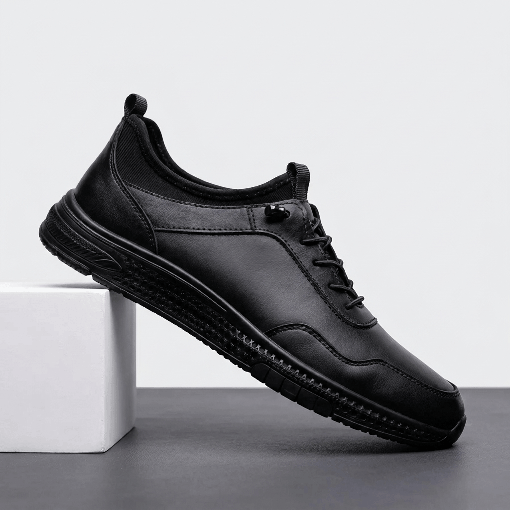 Casual Leather Sneakers with Cupsole for Men - black