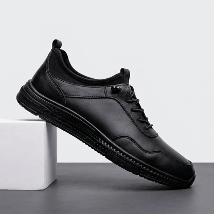 Casual Leather Sneakers with Cupsole for Men - black