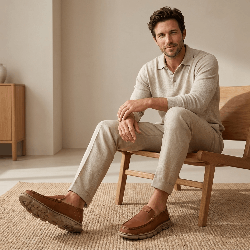 Slip On Leather Loafers with Apron Toe for Men