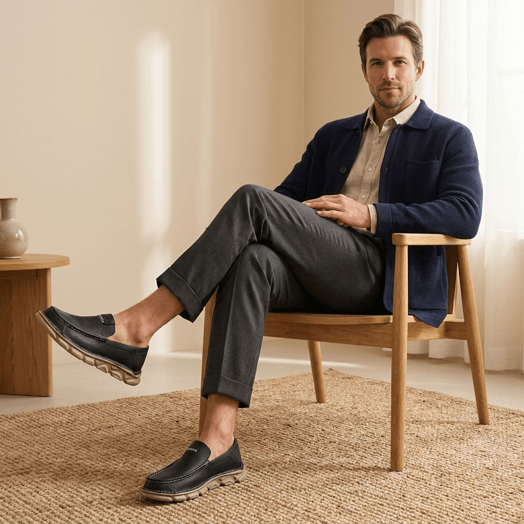 Slip On Leather Loafers with Apron Toe for Men