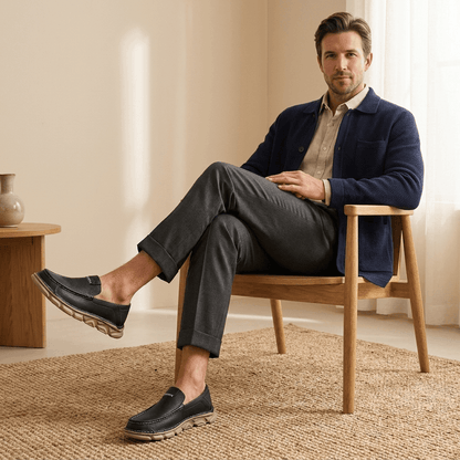 Slip On Leather Loafers with Apron Toe for Men