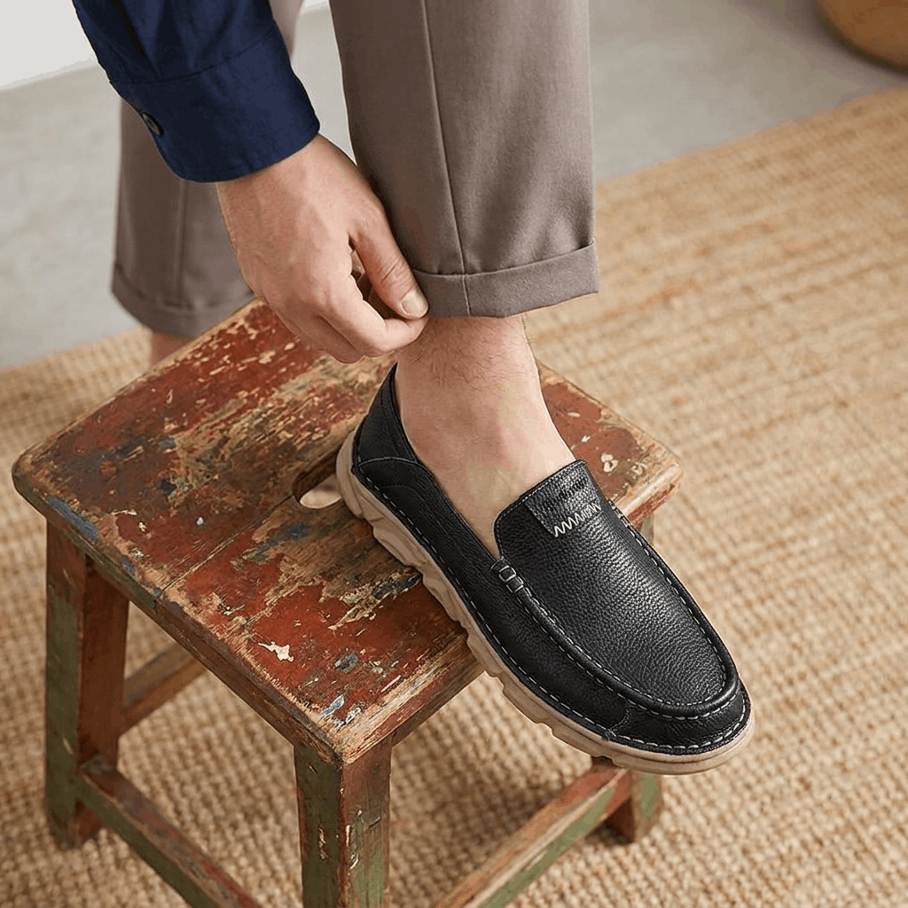 Slip On Leather Loafers with Apron Toe for Men