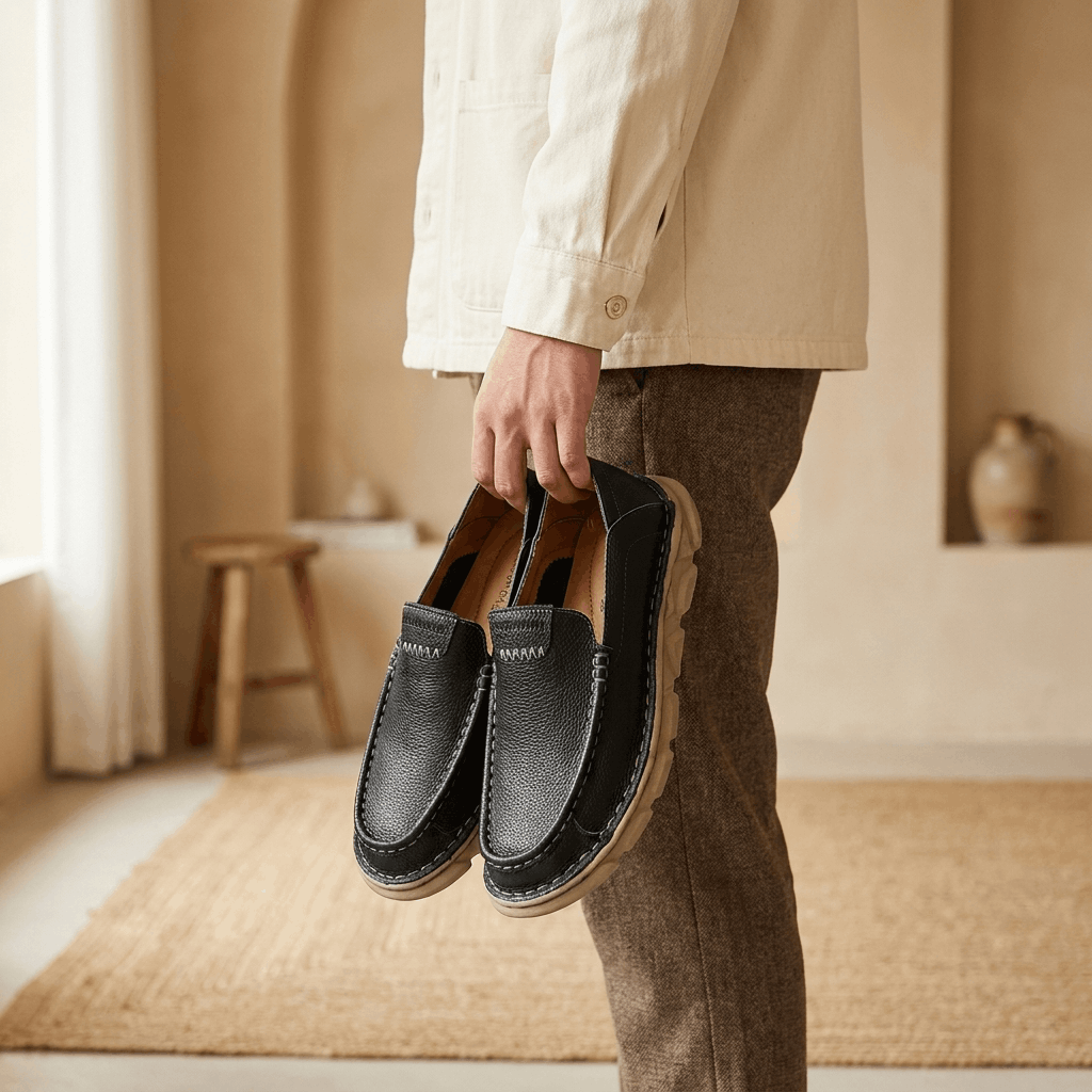 Slip On Leather Loafers with Apron Toe for Men