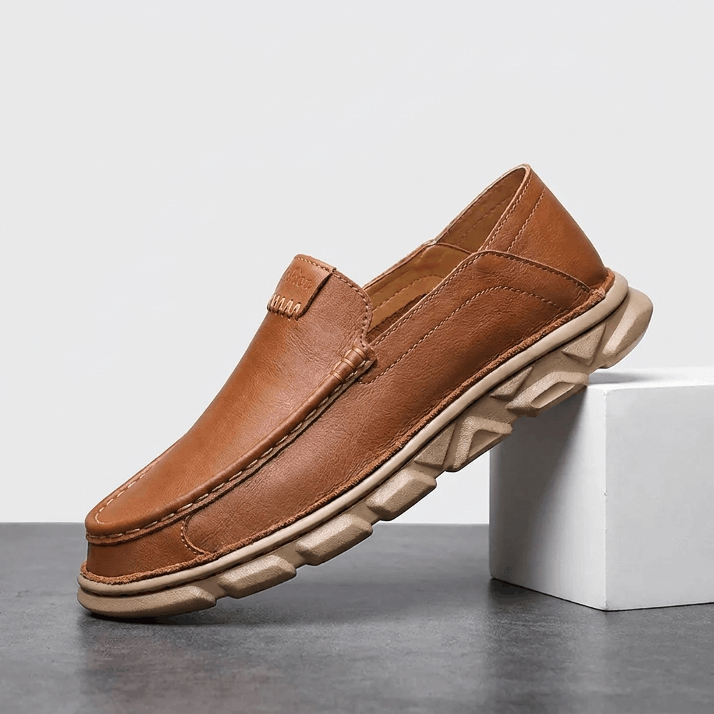 Slip On Leather Loafers with Apron Toe for Men - brown
