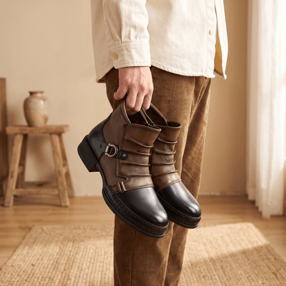 Buckled Ankle Boots with Side Zip for Men