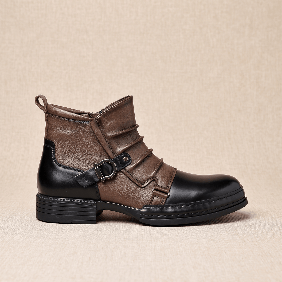 Buckled Ankle Boots with Side Zip for Men