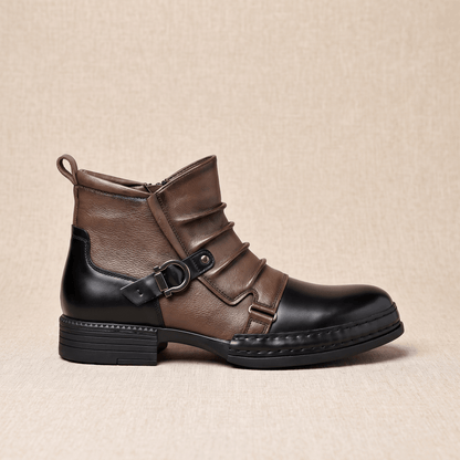 Buckled Ankle Boots with Side Zip for Men