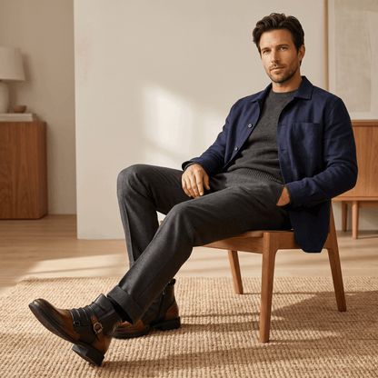Buckled Ankle Boots with Side Zip for Men