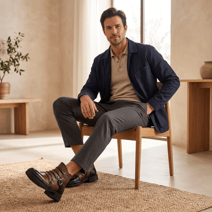 Buckled Ankle Boots with Side Zip for Men