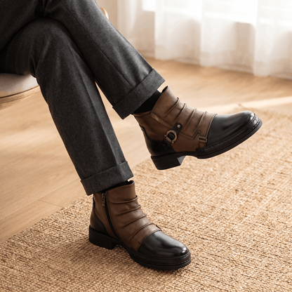 Buckled Ankle Boots with Side Zip for Men