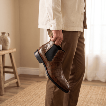 Croc-embossed Chelsea boots for men