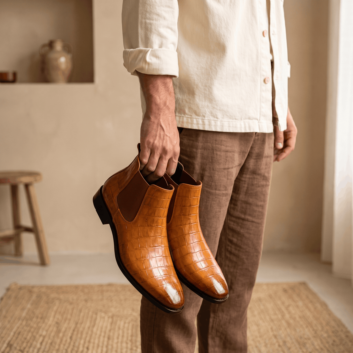 Croc-embossed Chelsea boots for men