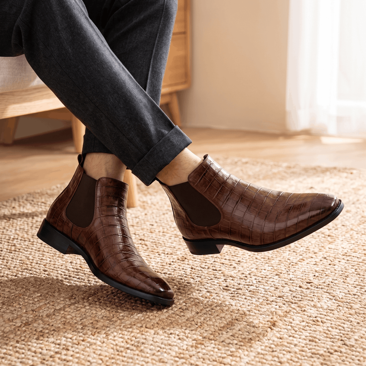 Croc-embossed Chelsea boots for men
