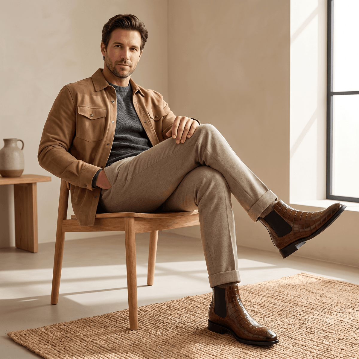 Croc-embossed Chelsea boots for men