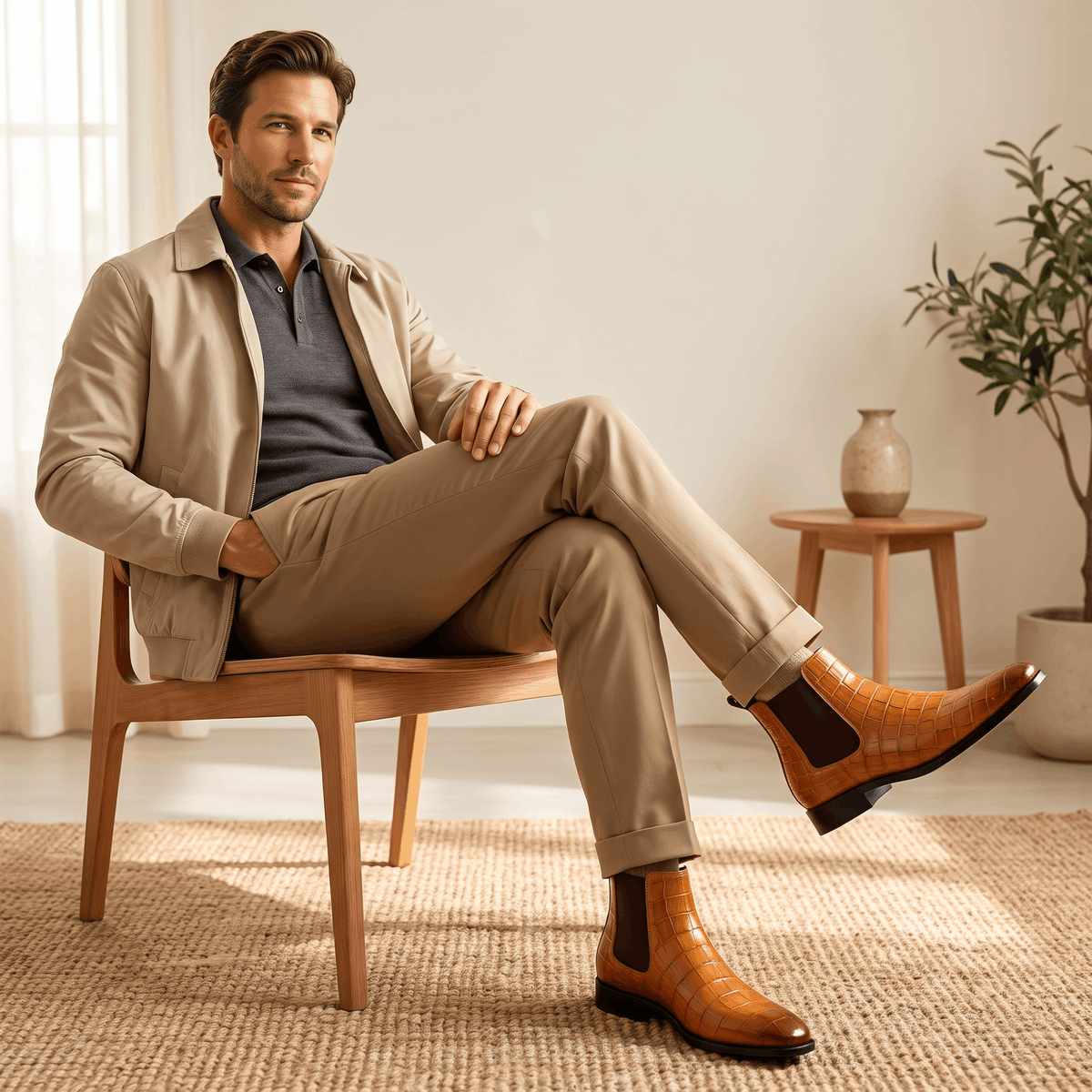 Croc-embossed Chelsea boots for men