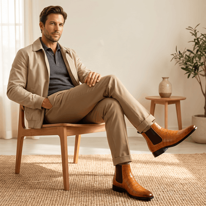 Croc-embossed Chelsea boots for men