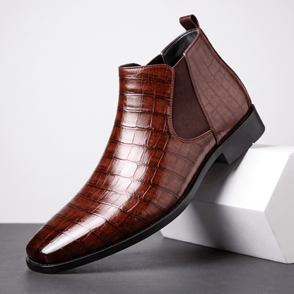 Croc-embossed Chelsea boots for men - dark brown