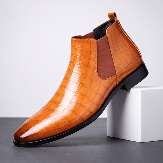 Croc-embossed Chelsea boots for men - brown