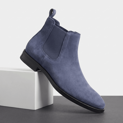 Plain Leather Chelsea Boots with Twin Gussets for Men - blue