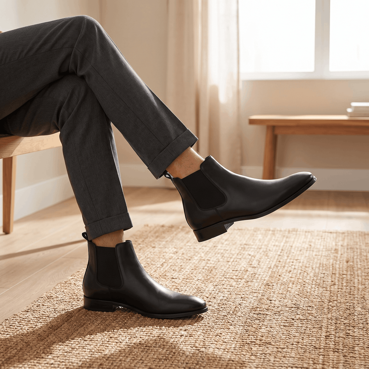 Plain Leather Chelsea Boots with Twin Gussets for Men