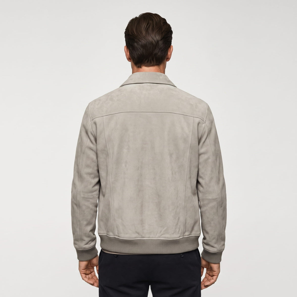 Men's suede trucker jacket with snap front