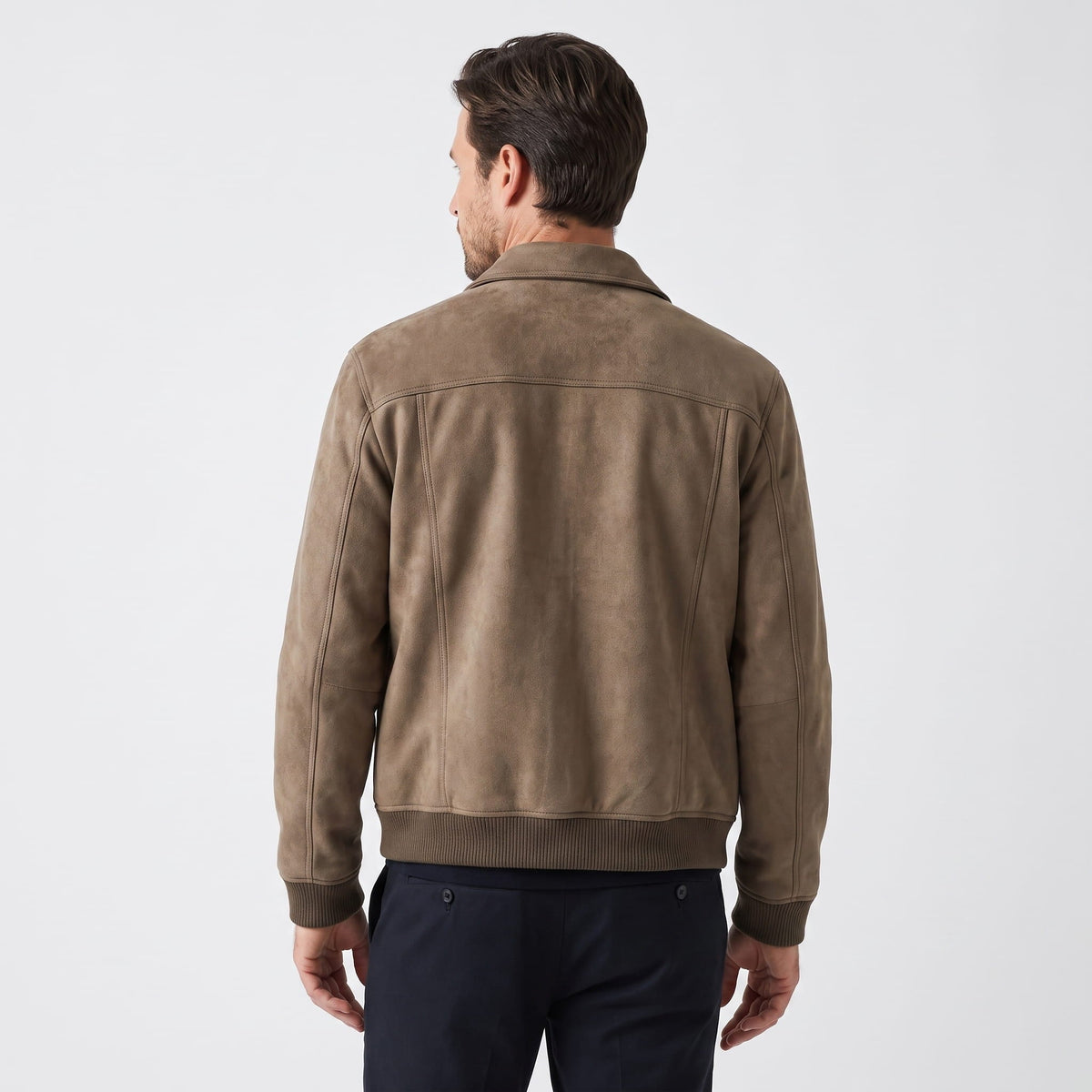 Men's suede trucker jacket with snap front