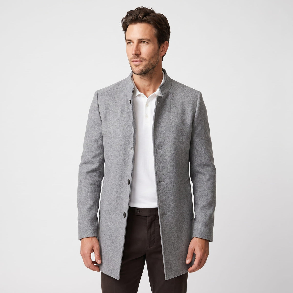 Men's longline tailored overcoat - gray