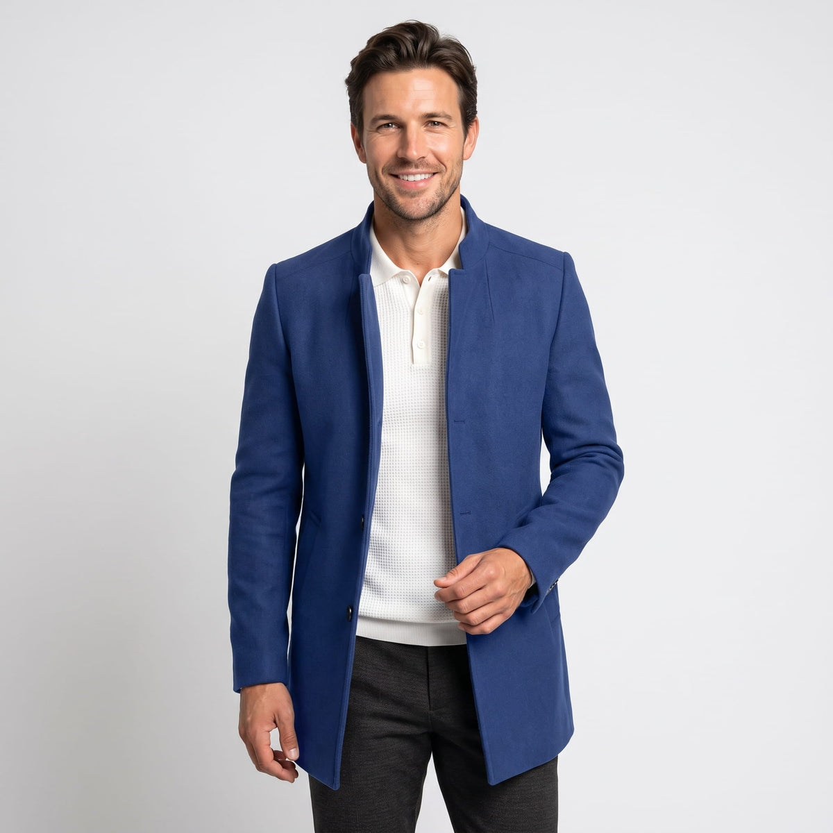 Men's longline tailored overcoat - blue