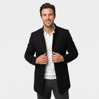 Men's longline tailored overcoat - black