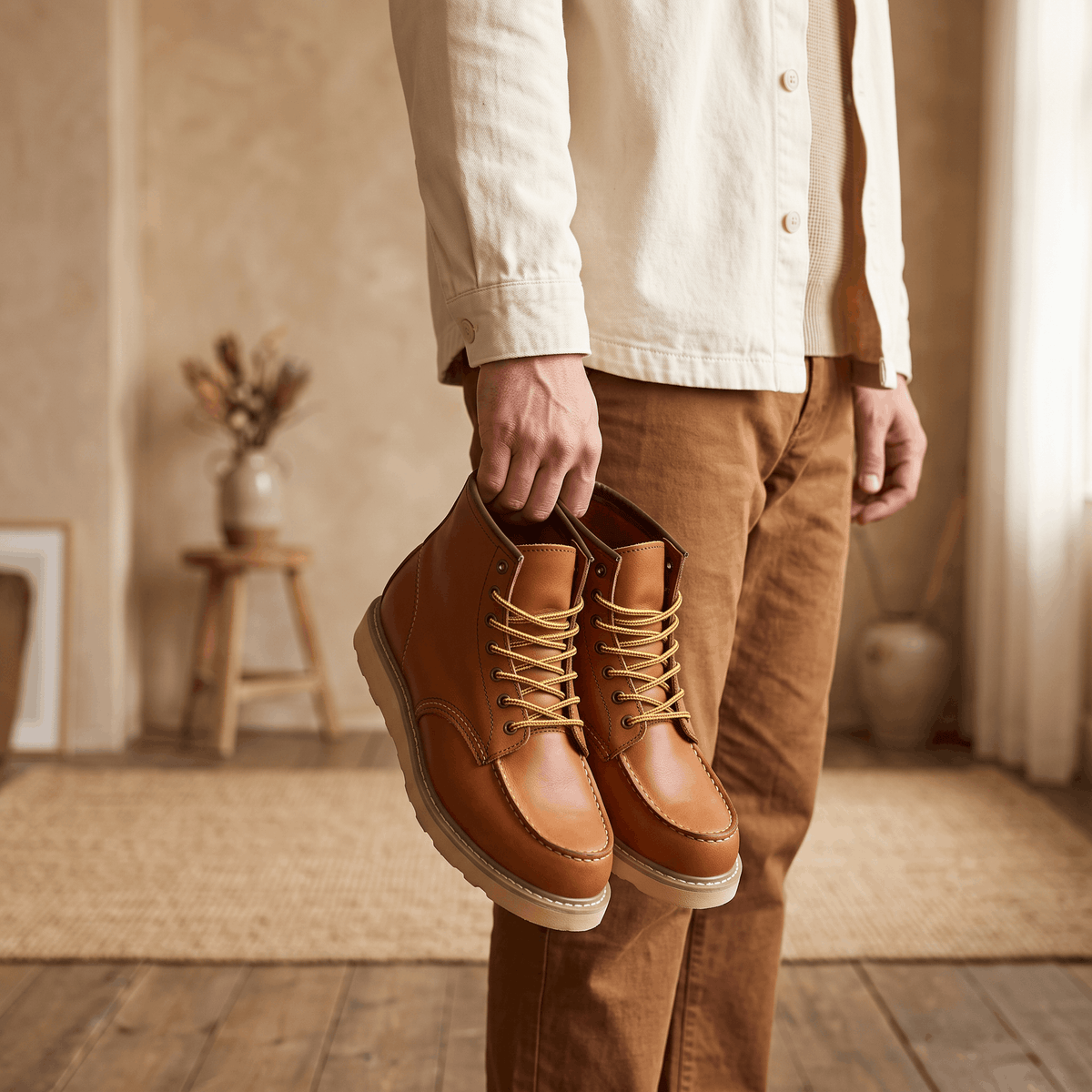Retro Ankle Boots with Stacked Heel for Men