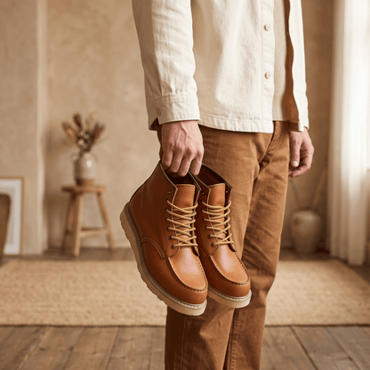 Retro Ankle Boots with Stacked Heel for Men